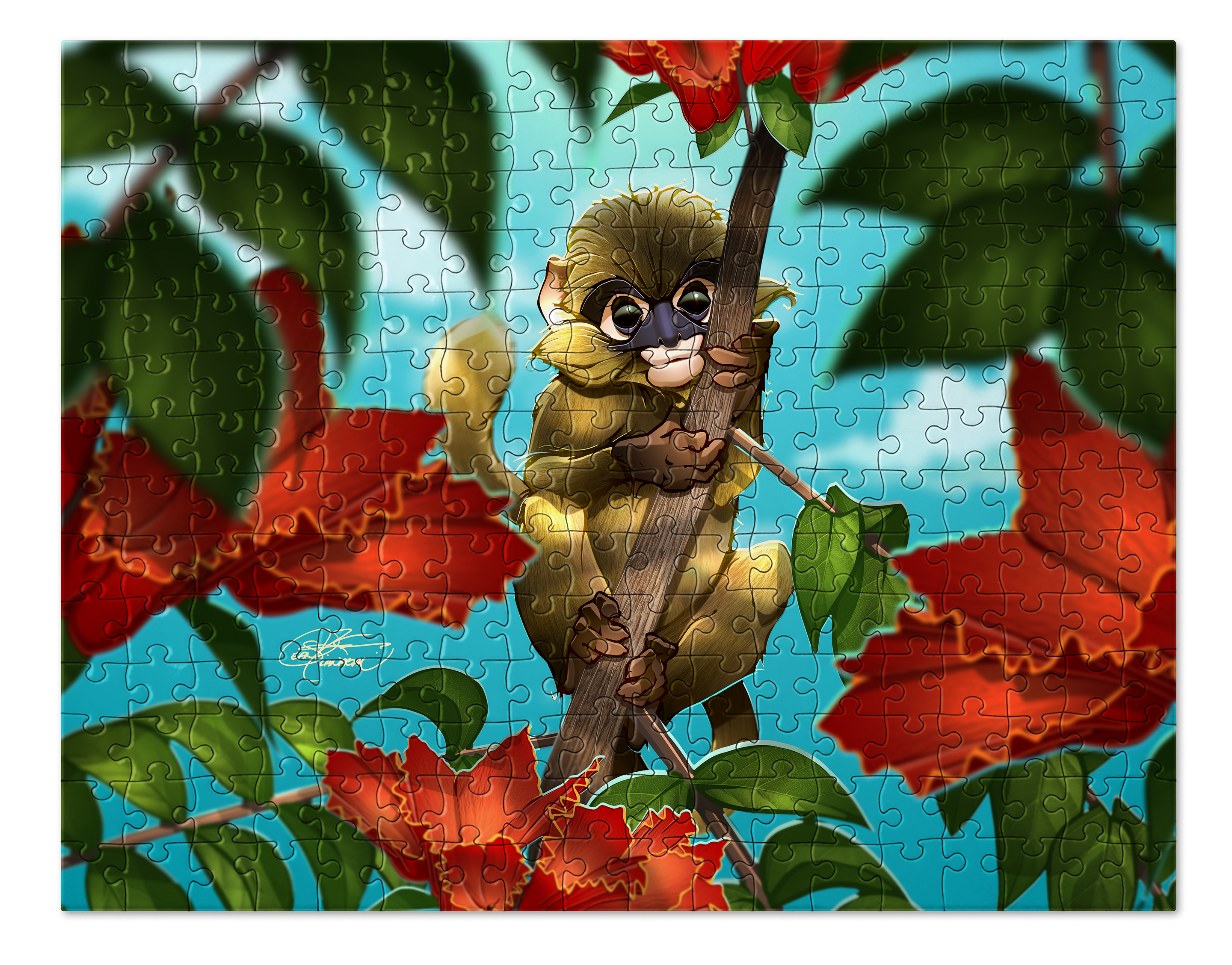 African Blue Monkey & Tulip Tree Puzzle. Jigsaw Puzzle. Puzzles for Children and Adults. 252 Piece Puzzle.