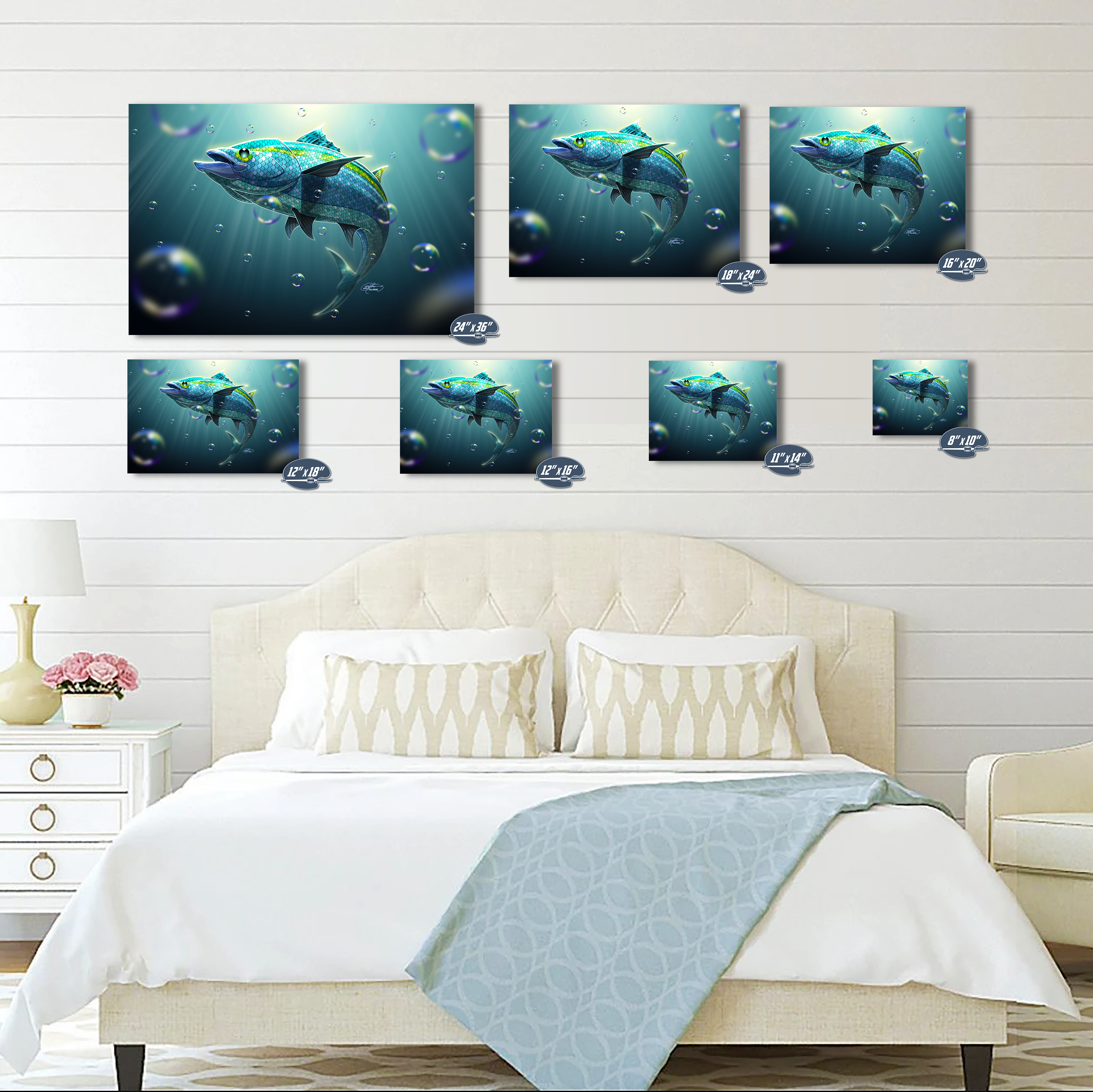 Fish Poster, Tuna Fish Painting, Fish Wall Art, Giclée Quality Print, –  Clean Blue Slate