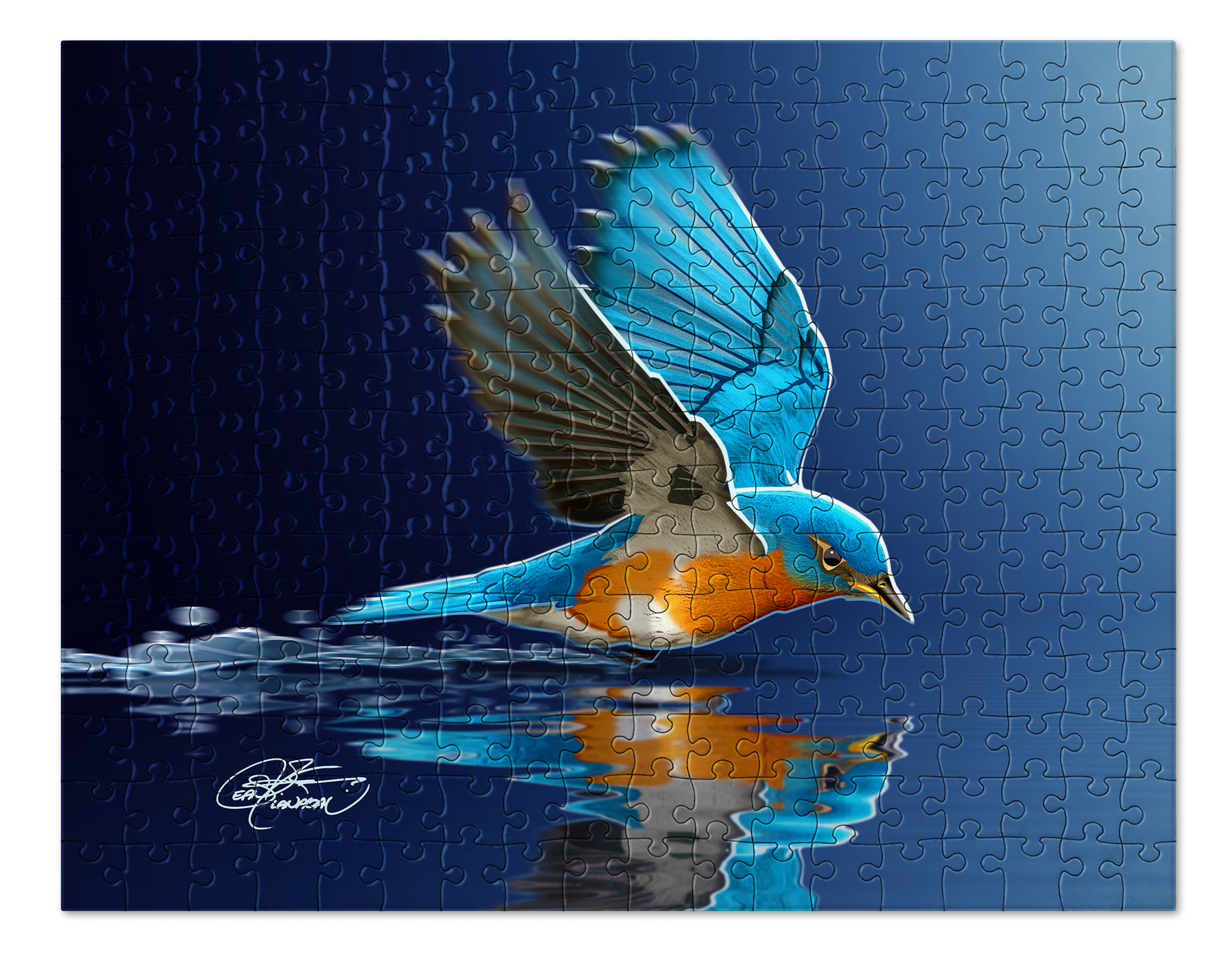 Bluebird Lake Reflection Puzzle. Birds. Jigsaw Puzzle. Puzzles for Children and Adults. 252 Piece Puzzle.