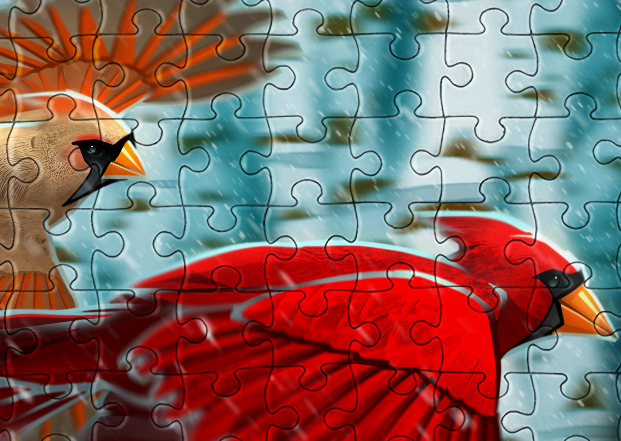 Cardinals in Winter Birchwood Snow Puzzle. Birds. Jigsaw Puzzle. Puzzles for Children and Adults. 252 Piece Puzzle.