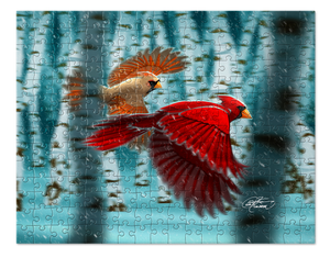 Cardinals in Winter Birchwood Snow Puzzle. Birds. Jigsaw Puzzle. Puzzles for Children and Adults. 252 Piece Puzzle.