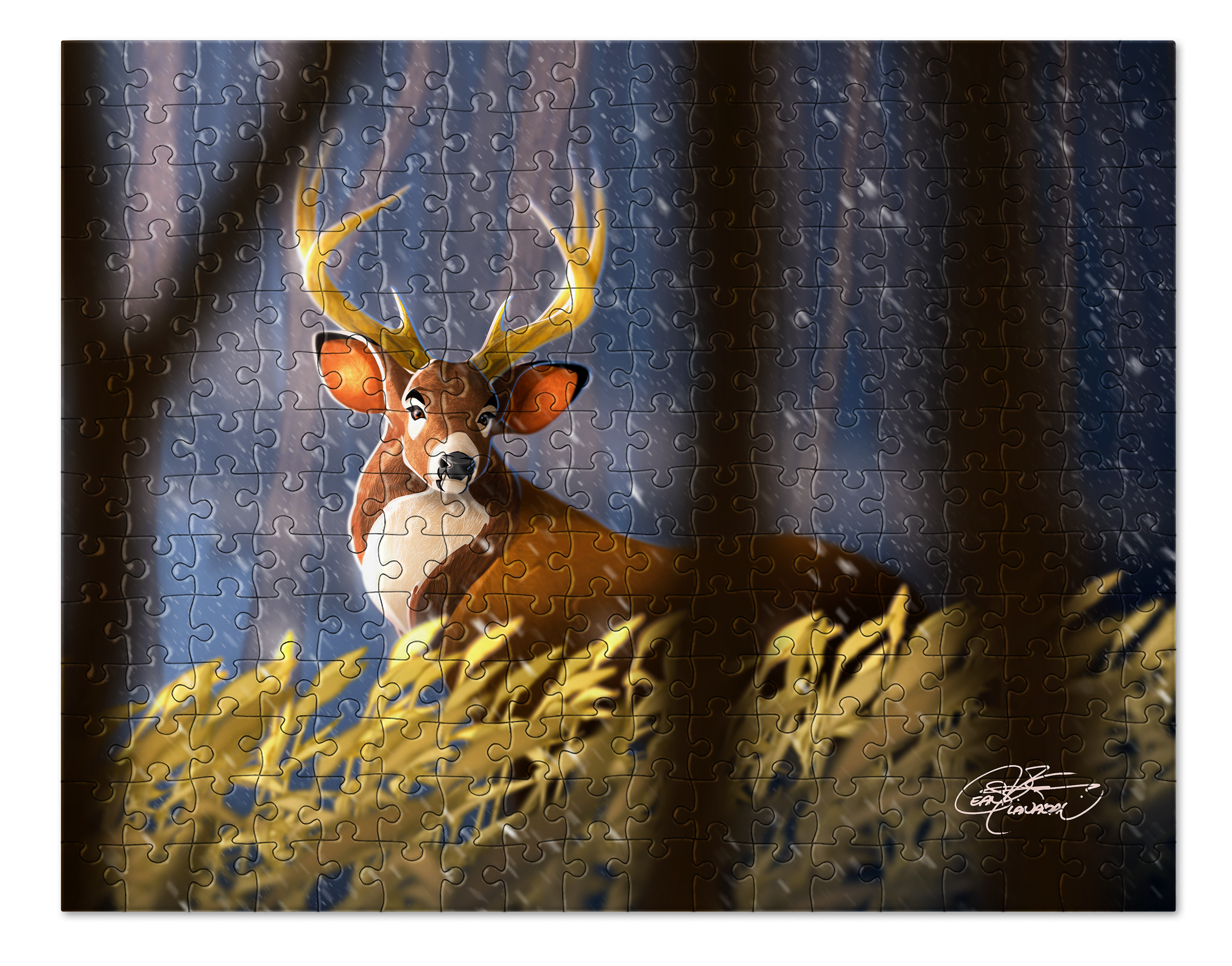 Deer Buck in Winter Trees Puzzle. Snow. Jigsaw Puzzle. Puzzles for Children and Adults. 252 Piece Puzzle.