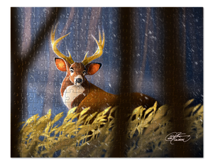 Deer Buck in Winter Trees Puzzle. Snow. Jigsaw Puzzle. Puzzles for Children and Adults. 252 Piece Puzzle.