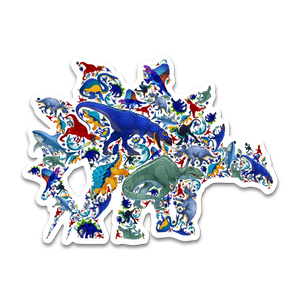 Dinosaur Sticker, Dino Stickers, Jurassic, 5.5"x5.5" Vinyl Decal, Stegosaurus, T-Rex, Triceratops, Megalodon, Elasmosaurus, Ankylosaurus, Dimetrodon, Herrarosaurus, Mosasaurus, Carcharodontosaurus, Oviraptor, Party Gift