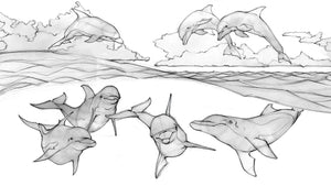 Dolphins Swimming and Jumping in the Sunset Sea Jigsaw Puzzle
