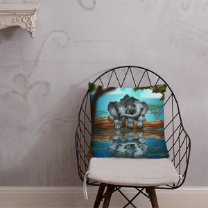 18"x18" Elephants Pillow, Elephant Friends, Acacia Trees, Decorative, Accent, Home Decor, Teal, Gift