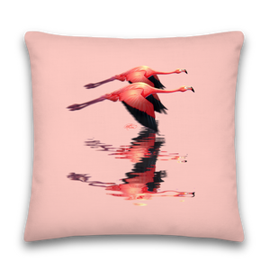 18"x18" Flamingo Premium Pillow, Decorative Accent, Coastal Pink, Flying Flamingos Tropical, Vertical Striped Back