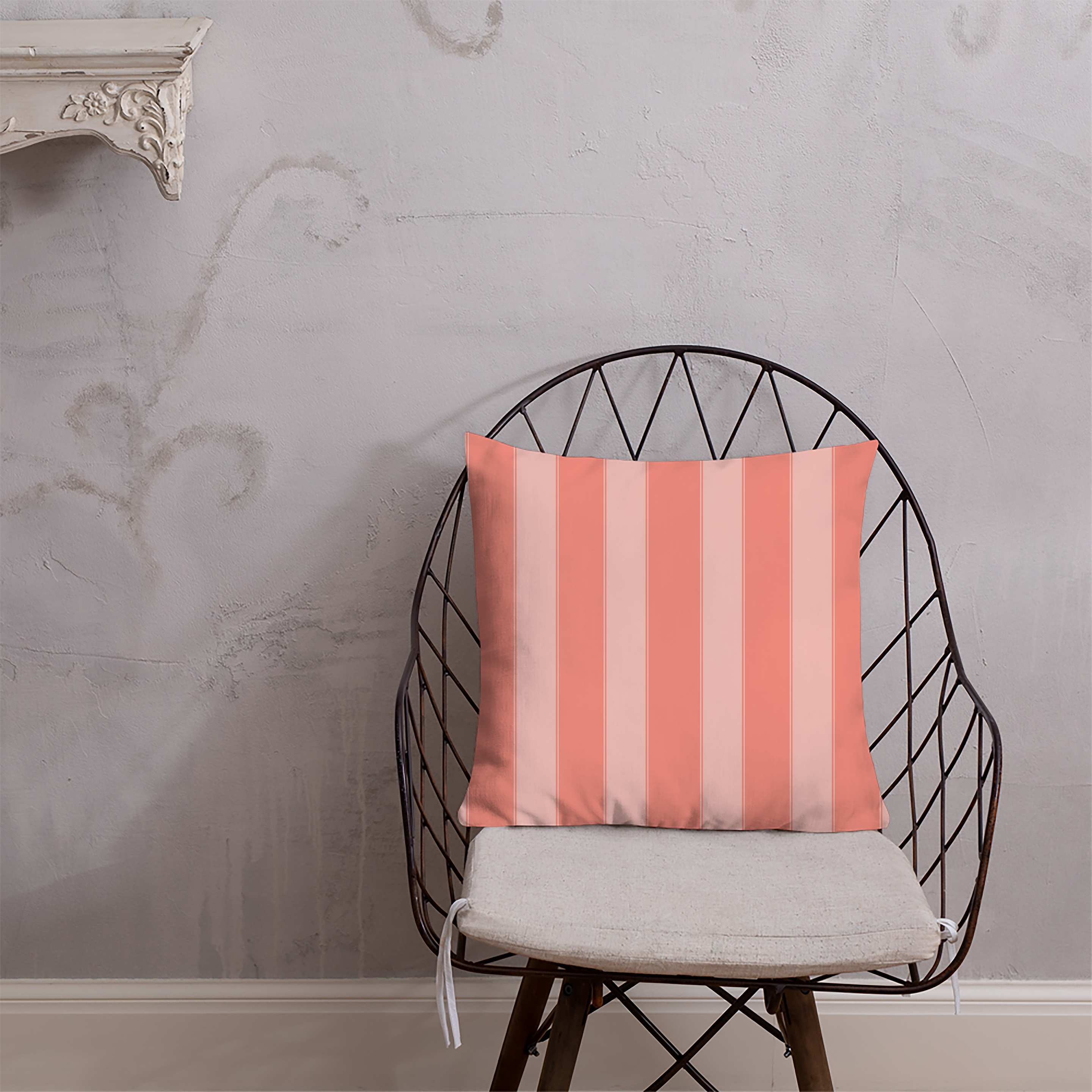 18"x18" Flamingo Premium Pillow, Decorative Accent, Coastal Pink, Flying Flamingos Tropical, Vertical Striped Back