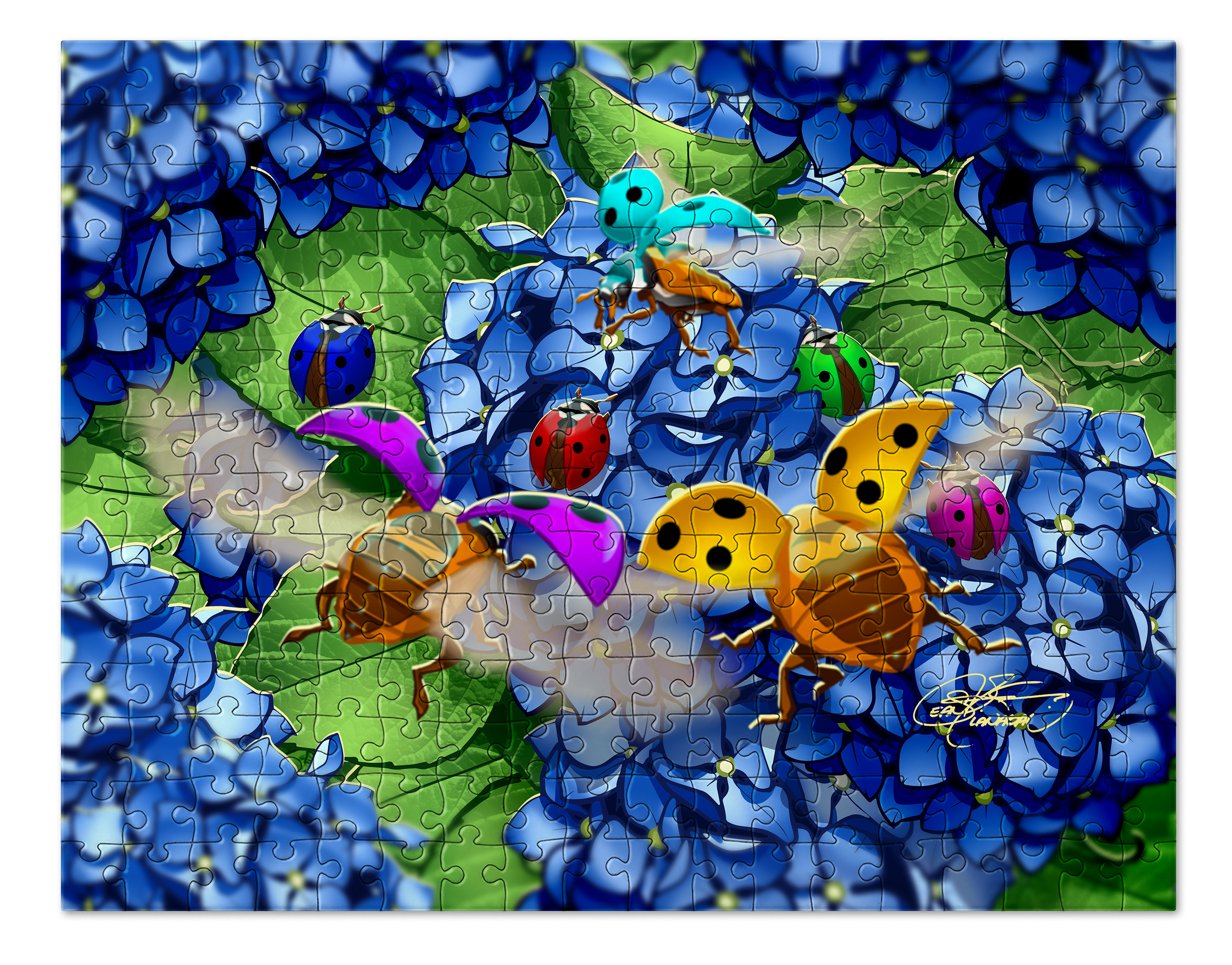 Ladybugs and Hydrangeas Puzzle. Spring. Summer. Jigsaw Puzzle. Puzzles for Children and Adults. 252 Piece Puzzle.