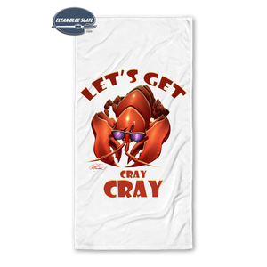 Let's Get Cray Cray Beach Towel, Lobster, Crustacean, Silly, Funny, Humor, Joke Him, Unique, Custom Beach Towels, Pool, Vacation Gift, Swimming, Ocean, Sand