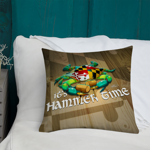 18"x18" Blue Crab Pillow, Annapolis, Maryland, Crab House, Gift, Decorative, Accent, Ocean, Sand, Beach, It's Hammer Time