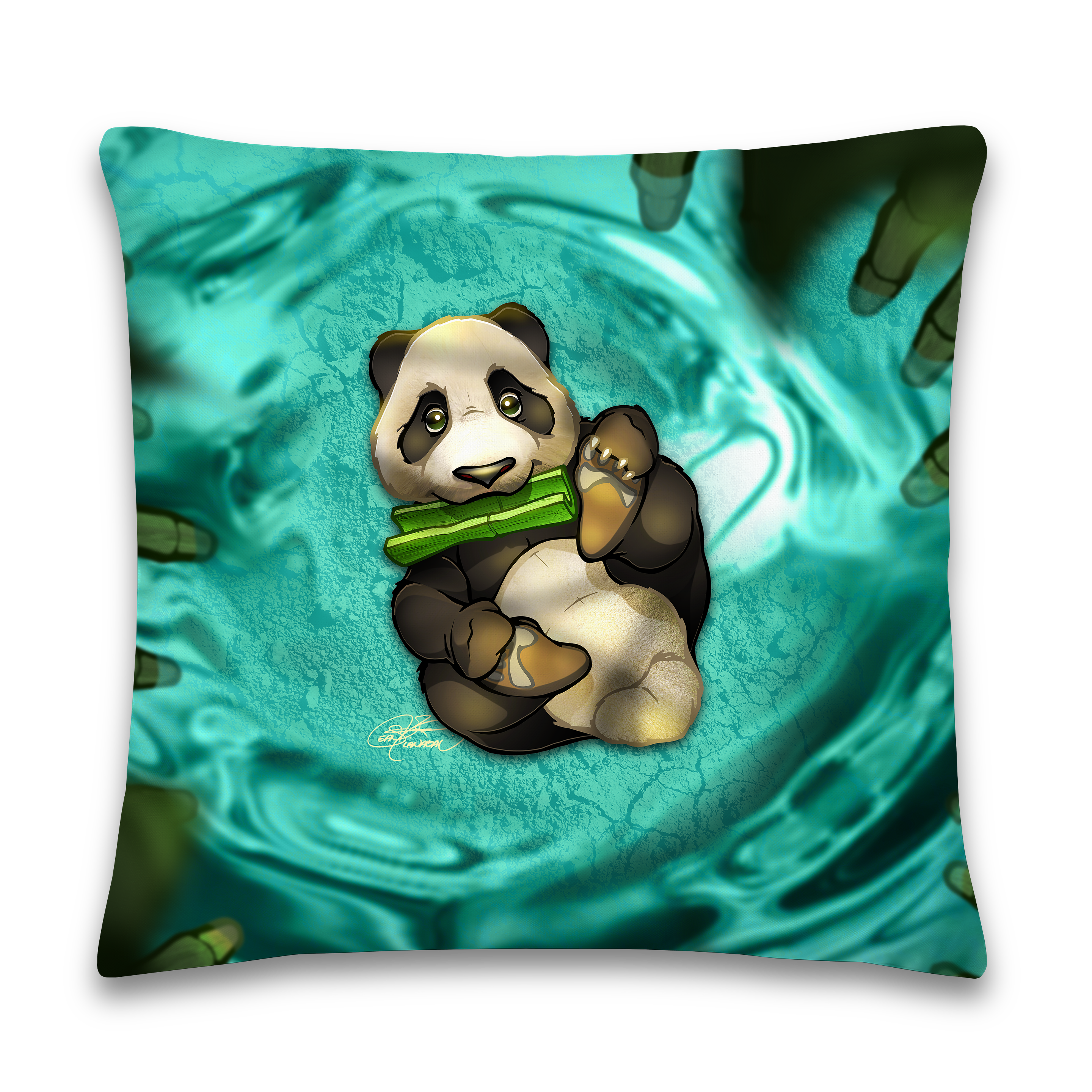 18"x18" Panda Bear Pillow, Bamboo, Gift, Children and Adults, Decorative Accent, Teal, Home Decor