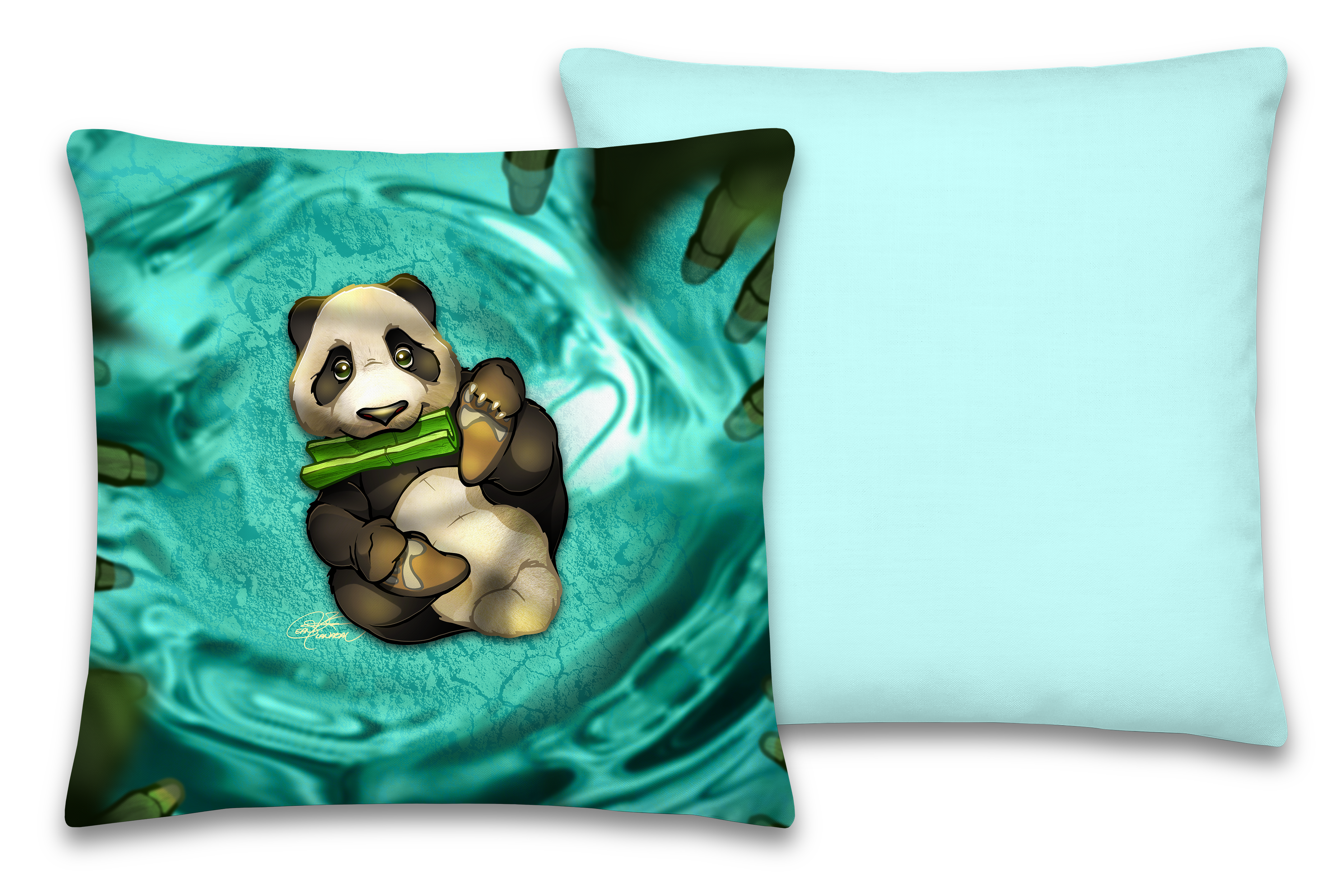 18"x18" Panda Bear Pillow, Bamboo, Gift, Children and Adults, Decorative Accent, Teal, Home Decor