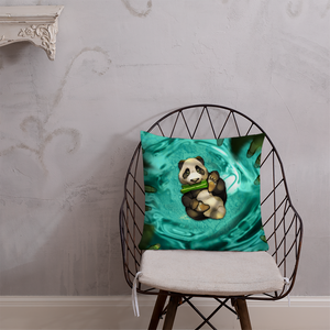 18"x18" Panda Bear Pillow, Bamboo, Gift, Children and Adults, Decorative Accent, Teal, Home Decor