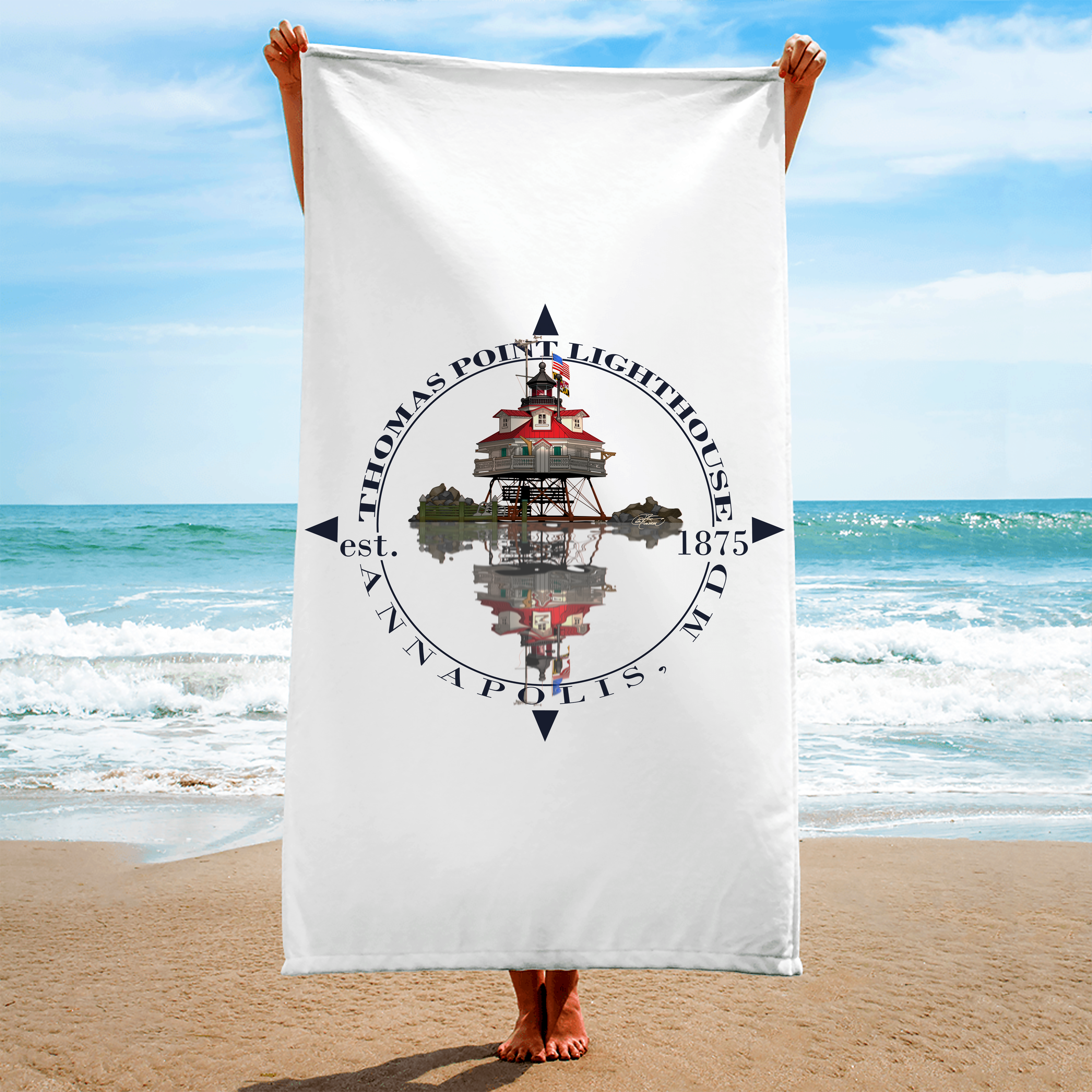 Thomas Point Lighthouse Annapolis, Maryland Beach Towel, Shoal, Unique, Custom Beach Towels, Pool, Vacation Gift, Swimming, Ocean, Sand