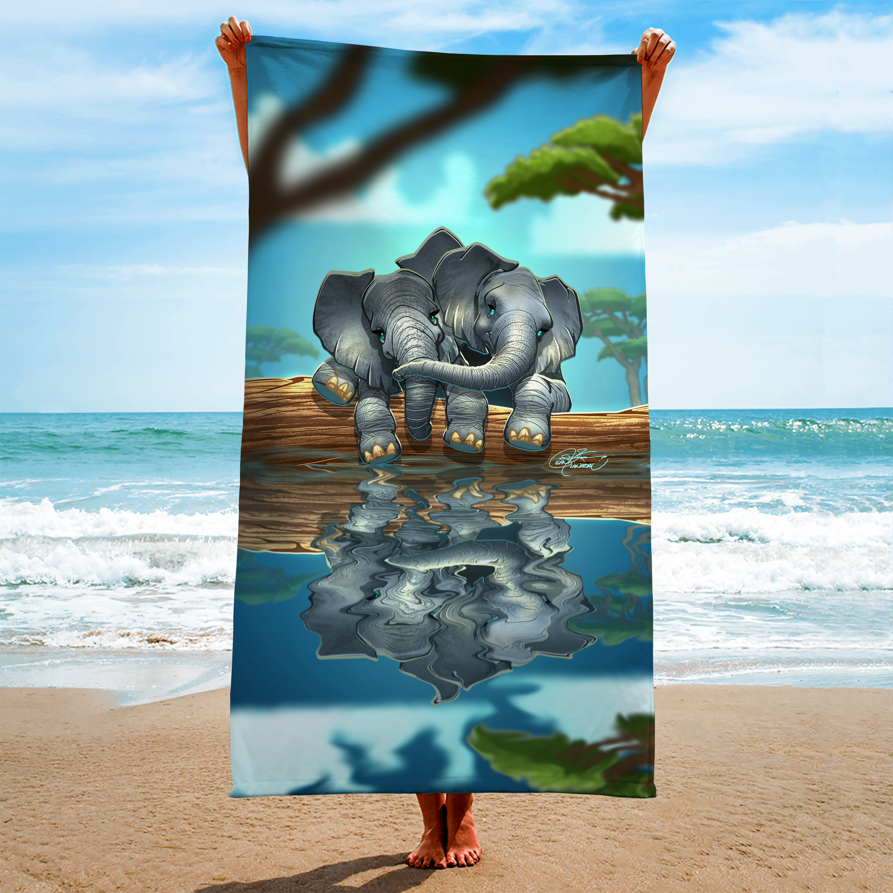 Elephant Friends Beach Towel, Africa, Elephants, Unique, Custom Beach Towels, Pool, Vacation Gift, Swimming, Ocean, Sand