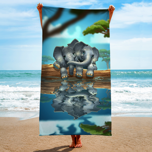 Elephant Friends Beach Towel, Africa, Elephants, Unique, Custom Beach Towels, Pool, Vacation Gift, Swimming, Ocean, Sand