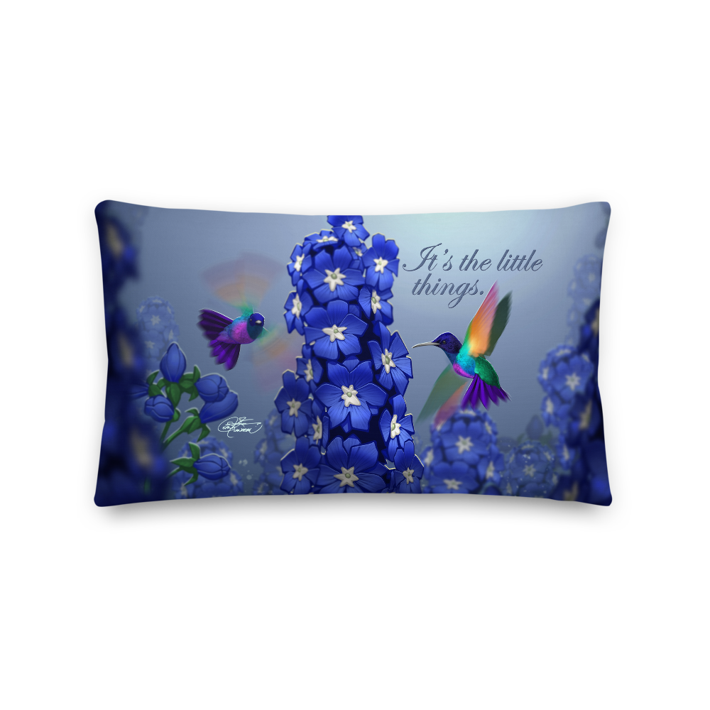 Premium Hummingbirds & Delphiniums Pillow