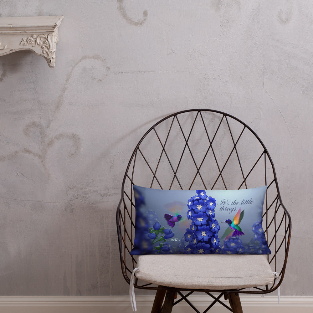 Premium Hummingbirds & Delphiniums Pillow