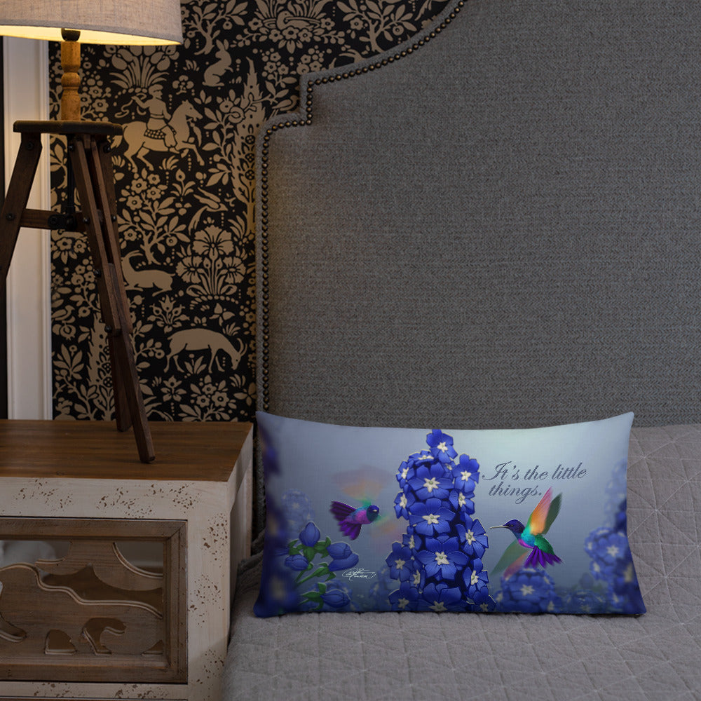 Premium Hummingbirds & Delphiniums Pillow