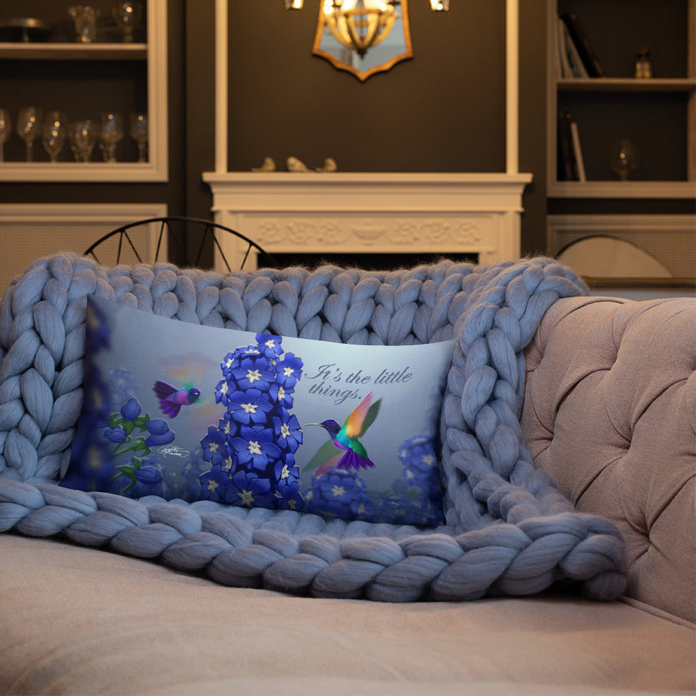 Premium Hummingbirds & Delphiniums Pillow