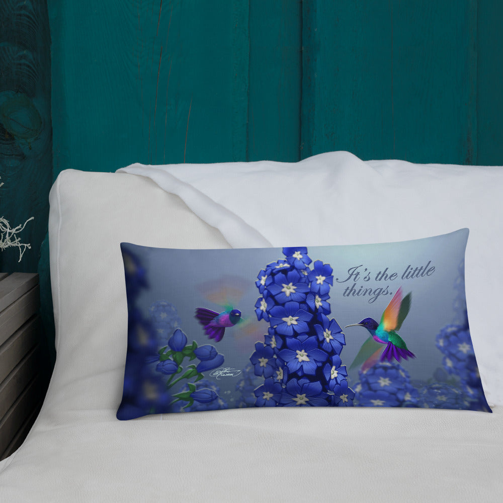 Premium Hummingbirds & Delphiniums Pillow