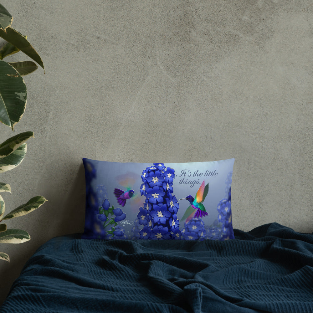 Premium Hummingbirds & Delphiniums Pillow