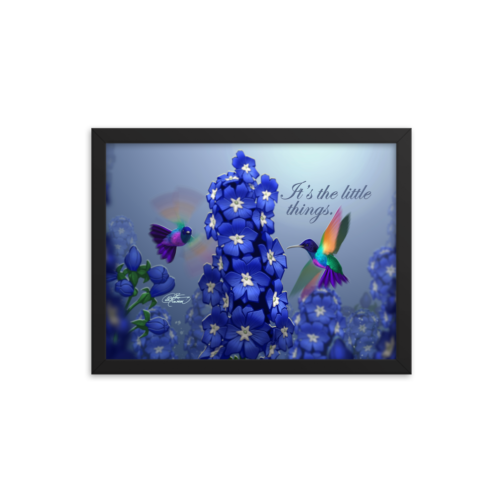 Framed Hummingbirds & Delphiniums Poster