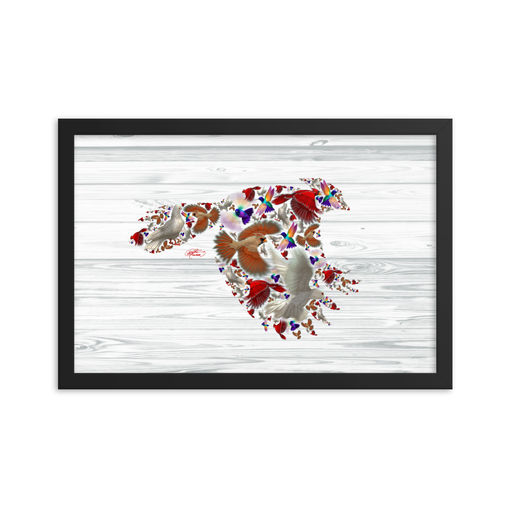 Framed Bird Collage Poster