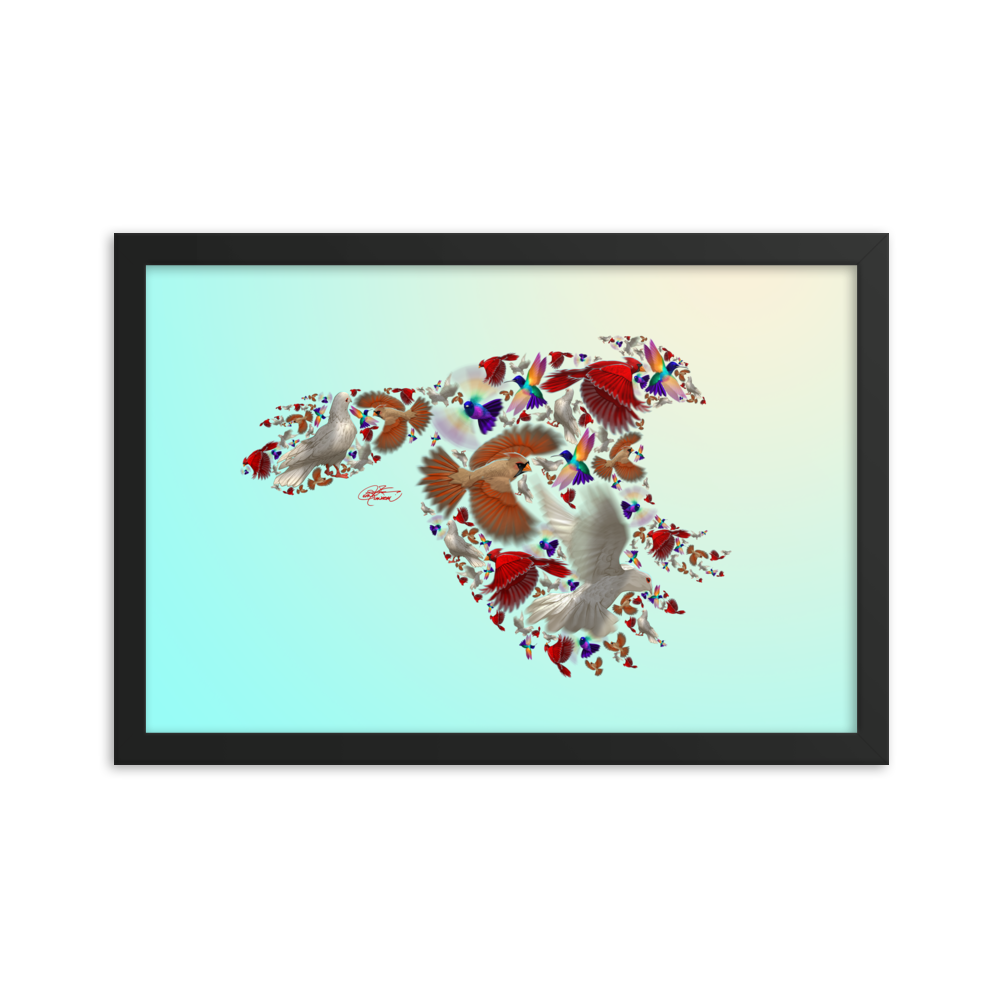 Framed Bird Collage Poster