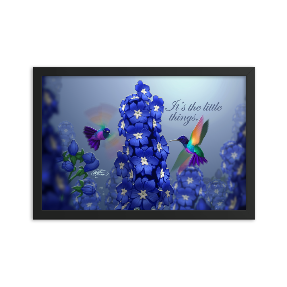 Framed Hummingbirds & Delphiniums Poster