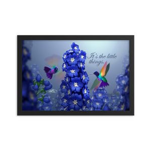 Framed Hummingbirds & Delphiniums Poster