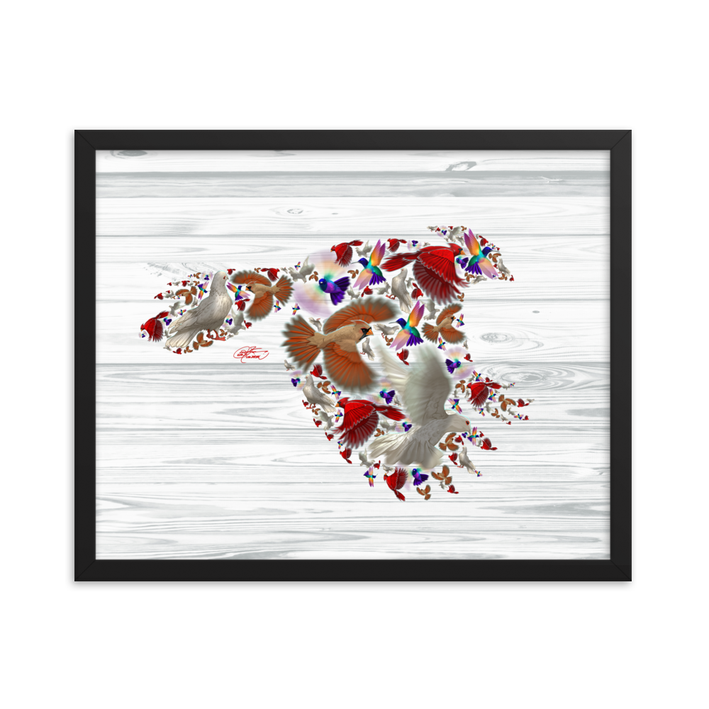 Framed Bird Collage Poster