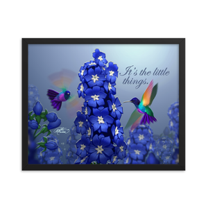 Framed Hummingbirds & Delphiniums Poster