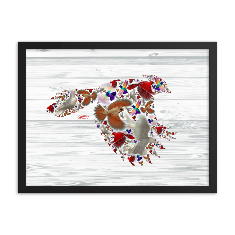 Framed Bird Collage Poster