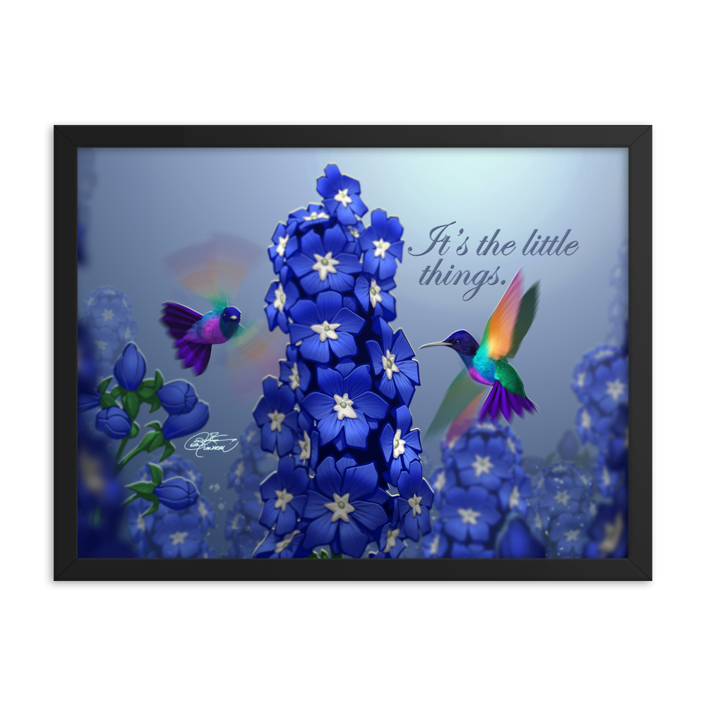 Framed Hummingbirds & Delphiniums Poster