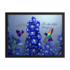 Framed Hummingbirds & Delphiniums Poster