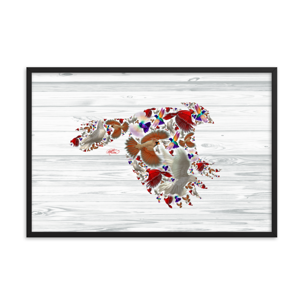 Framed Bird Collage Poster