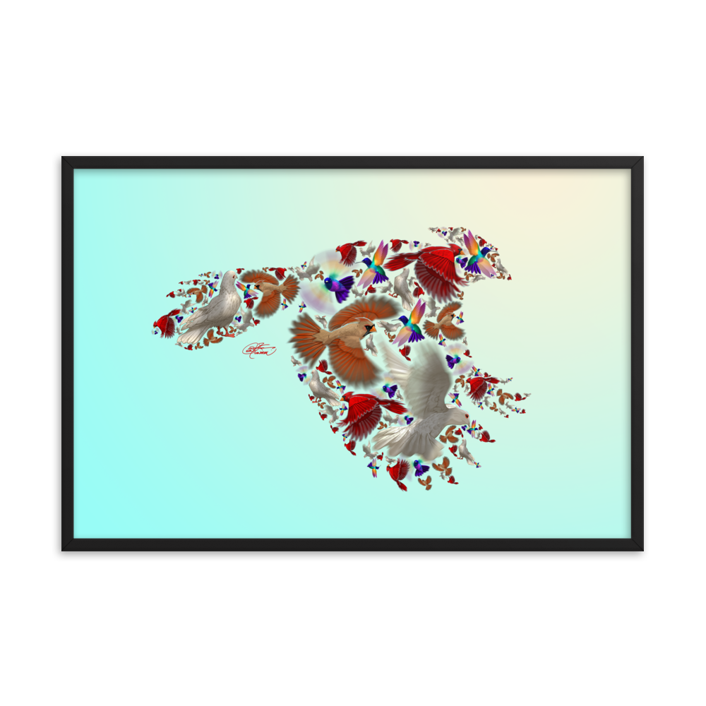 Framed Bird Collage Poster
