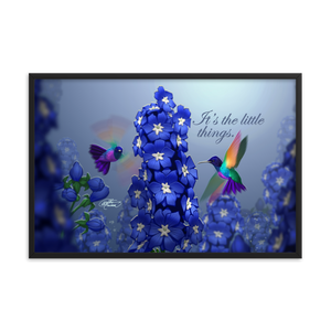 Framed Hummingbirds & Delphiniums Poster