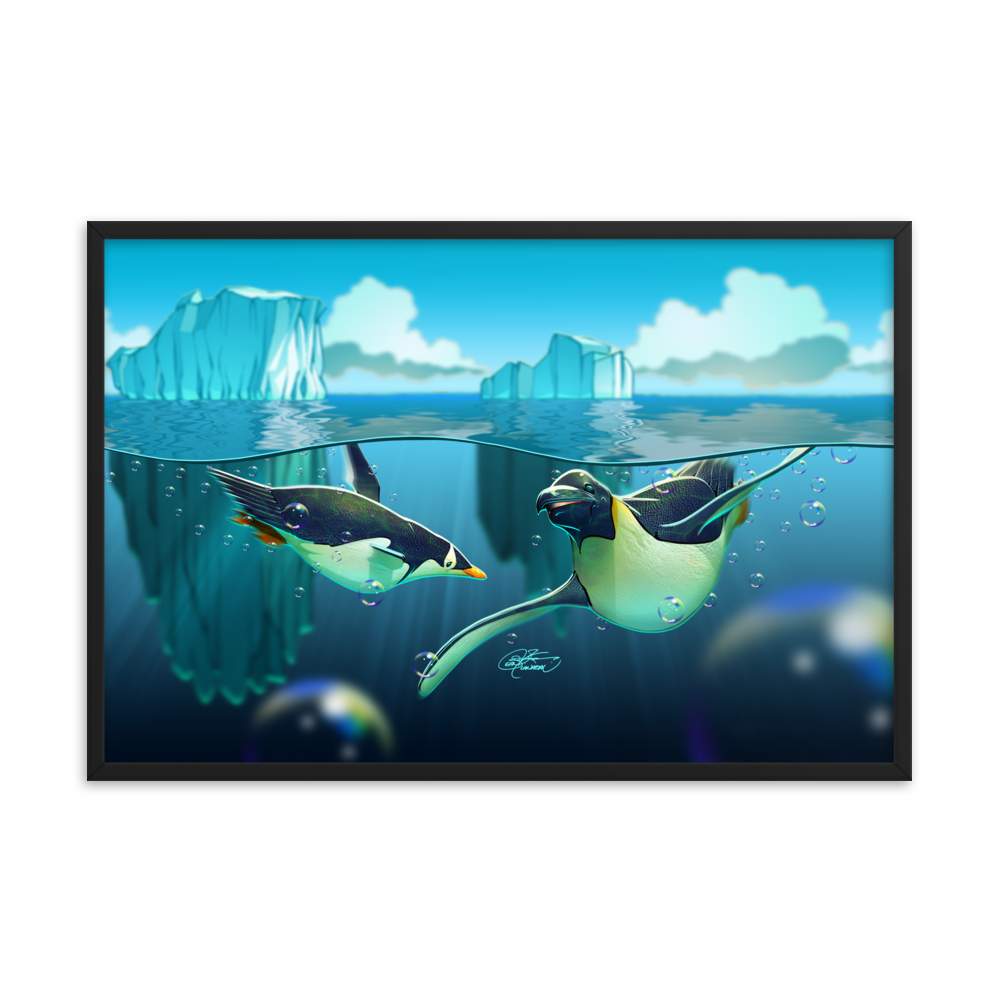 Framed Antarctic Penguins Poster