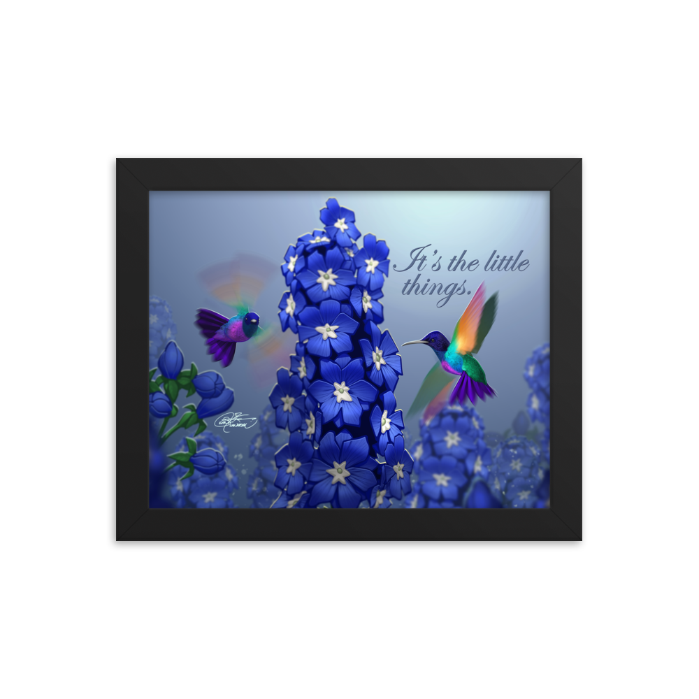 Framed Hummingbirds & Delphiniums Poster