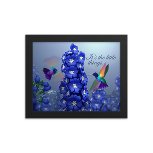 Framed Hummingbirds & Delphiniums Poster