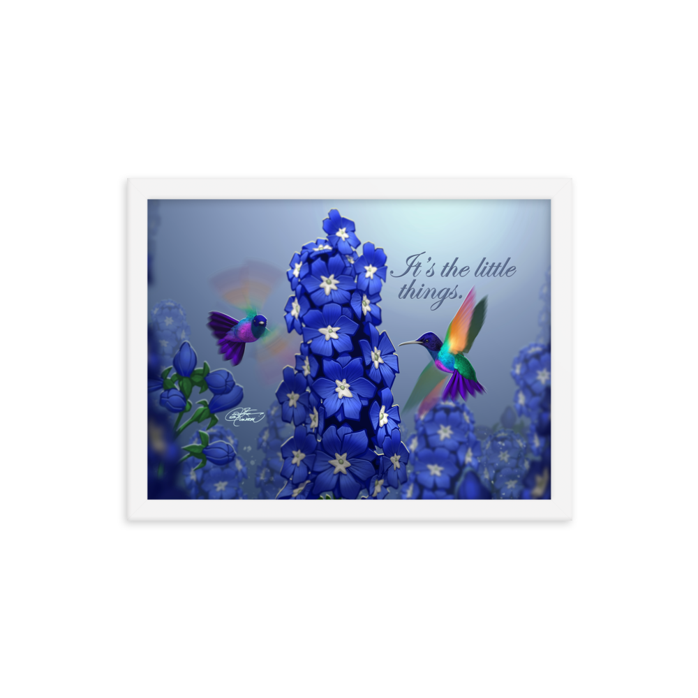 Framed Hummingbirds & Delphiniums Poster