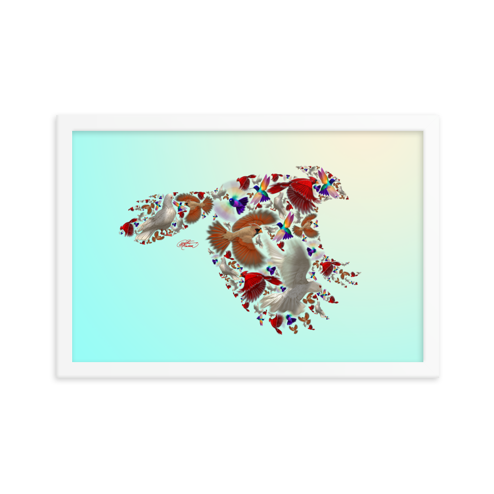 Framed Bird Collage Poster