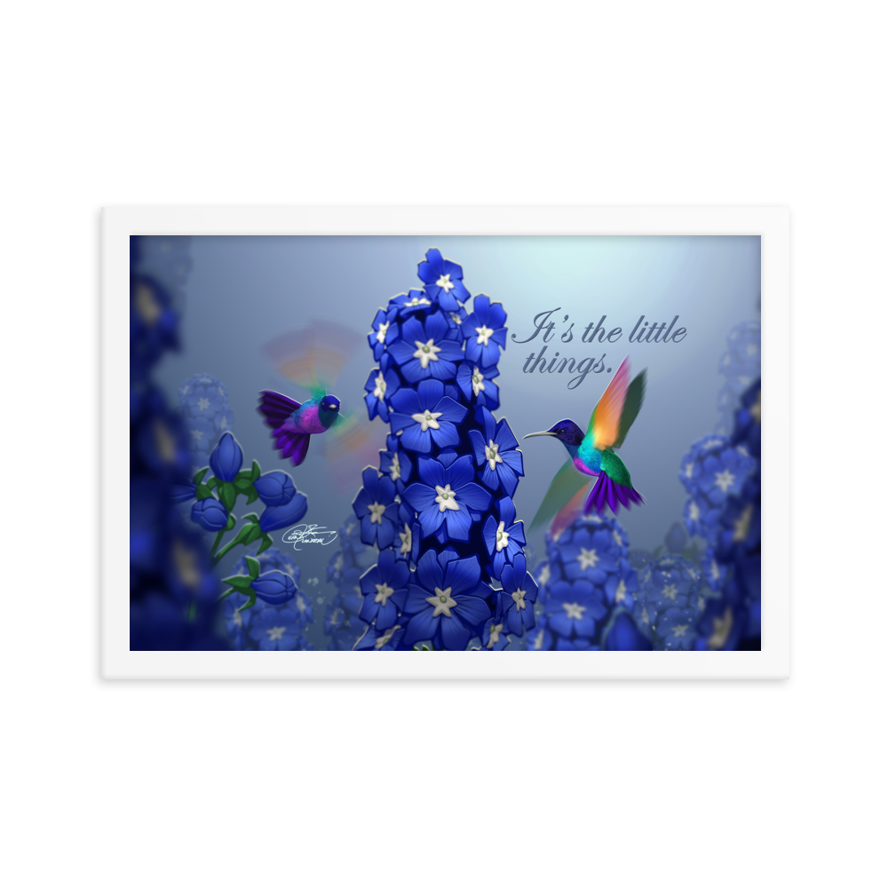 Framed Hummingbirds & Delphiniums Poster