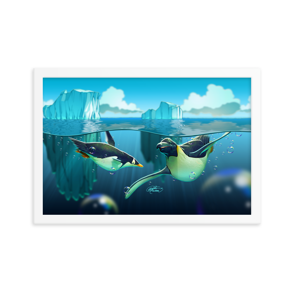 Framed Antarctic Penguins Poster
