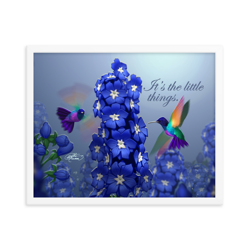 Framed Hummingbirds & Delphiniums Poster