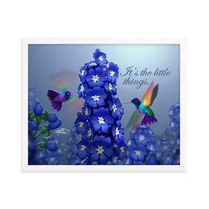Framed Hummingbirds & Delphiniums Poster