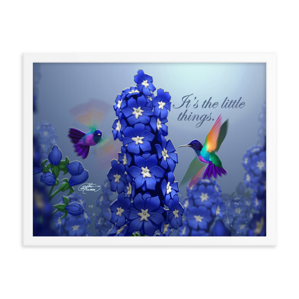 Framed Hummingbirds & Delphiniums Poster